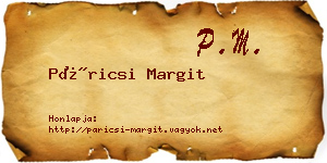 Páricsi Margit névjegykártya